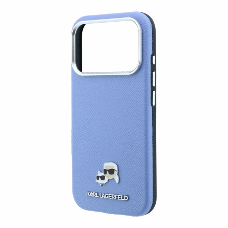Husa spate Karl Lagerfeld PU Grained Semi Wrap K&amp;CH Heads Magsafe pentru iPhone 18 Pro - Albastru