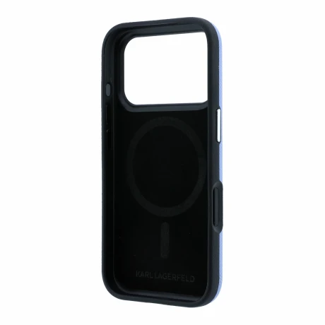 Husa spate Karl Lagerfeld PU Grained Semi Wrap K&amp;CH Heads Magsafe pentru iPhone 18 Pro - Albastru