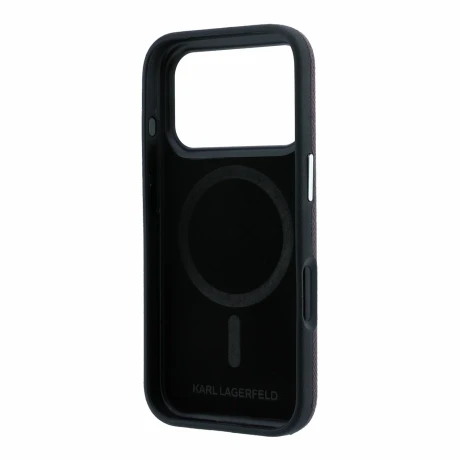 Husa spate Karl Lagerfeld PU Grained Semi Wrap K&amp;CH Heads Magsafe pentru iPhone 18 Pro - Visiniu