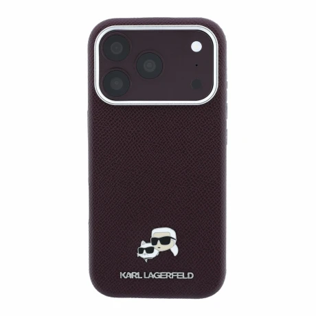Husa spate Karl Lagerfeld PU Grained Semi Wrap K&amp;CH Heads Magsafe pentru iPhone 18 Pro - Visiniu