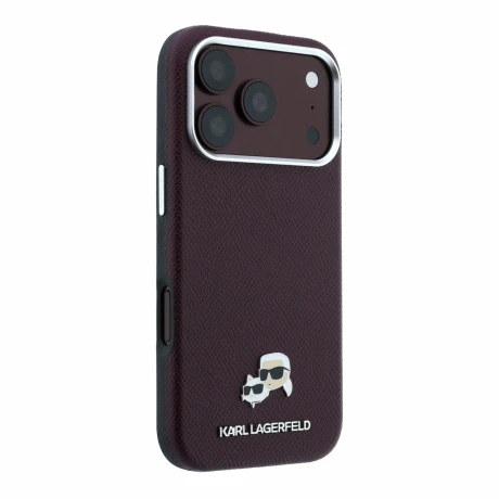 Husa spate Karl Lagerfeld PU Grained Semi Wrap K&amp;CH Heads Magsafe pentru iPhone 18 Pro - Visiniu