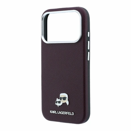 Husa spate Karl Lagerfeld PU Grained Semi Wrap K&amp;CH Heads Magsafe pentru iPhone 18 Pro - Visiniu