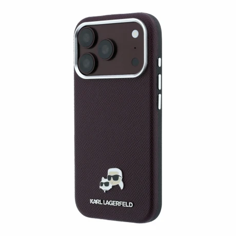 Husa spate Karl Lagerfeld PU Grained Semi Wrap K&amp;CH Heads Magsafe pentru iPhone 18 Pro - Visiniu