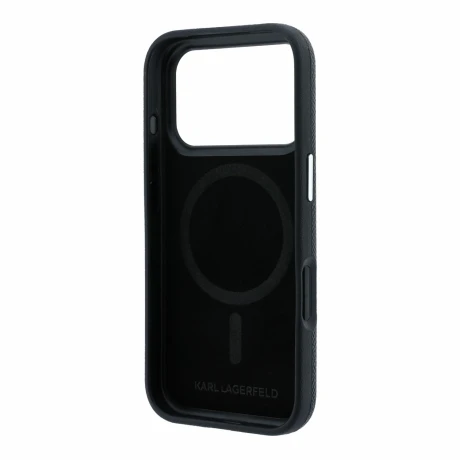 Husa spate Karl Lagerfeld PU Grained Semi Wrap K&amp;CH Heads Magsafe pentru iPhone 18 Pro Max - Negru