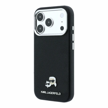 Husa spate Karl Lagerfeld PU Grained Semi Wrap K&amp;CH Heads Magsafe pentru iPhone 18 Pro Max - Negru