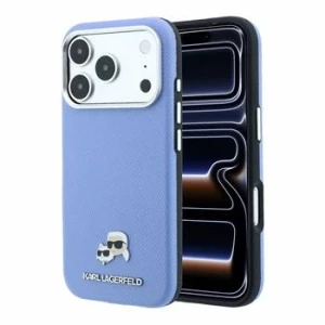 Husa spate Karl Lagerfeld PU Grained Semi Wrap K&amp;CH Heads Magsafe pentru iPhone 18 Pro Max - Albastru