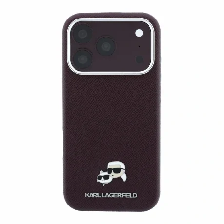 Husa spate Karl Lagerfeld PU Grained Semi Wrap K&amp;CH Heads Magsafe pentru iPhone 18 Pro Max - Visiniu