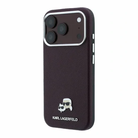 Husa spate Karl Lagerfeld PU Grained Semi Wrap K&amp;CH Heads Magsafe pentru iPhone 18 Pro Max - Visiniu