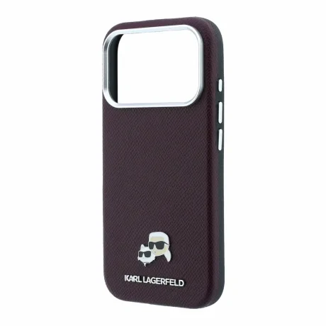 Husa spate Karl Lagerfeld PU Grained Semi Wrap K&amp;CH Heads Magsafe pentru iPhone 18 Pro Max - Visiniu