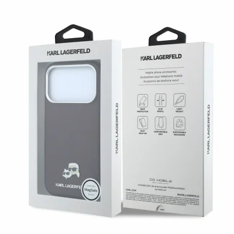 Husa spate Karl Lagerfeld PU Grained Semi Wrap K&amp;CH Heads Magsafe pentru iPhone 18 Pro Max - Visiniu
