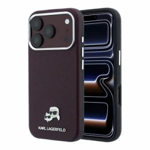 Husa spate Karl Lagerfeld PU Grained Semi Wrap K&amp;CH Heads Magsafe pentru iPhone 18 Pro Max - Visiniu