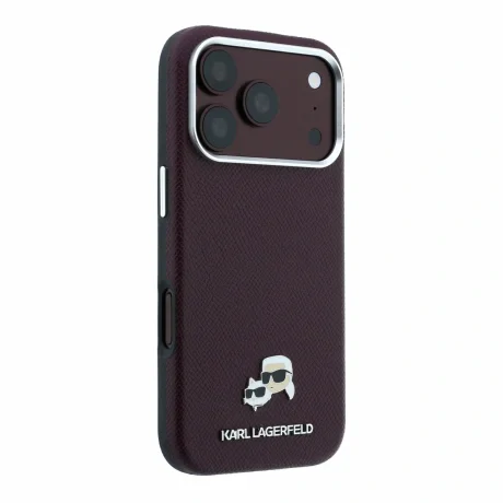 Husa spate Karl Lagerfeld PU Grained Semi Wrap K&amp;CH Heads Magsafe pentru iPhone 18 Pro Max - Visiniu