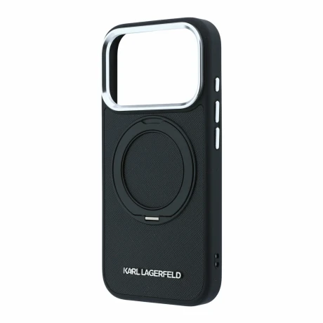 Husa spate Karl Lagerfeld PU Saffiano Ring Stand MagSafe pentru iPhone 18 Pro - Negru