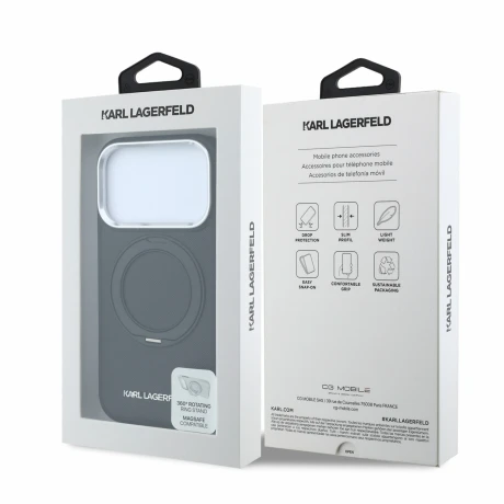 Husa spate Karl Lagerfeld PU Saffiano Ring Stand MagSafe pentru iPhone 18 Pro - Negru