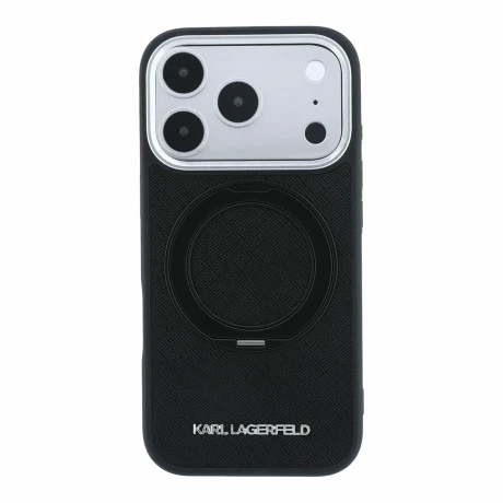 Husa spate Karl Lagerfeld PU Saffiano Ring Stand MagSafe pentru iPhone 18 Pro - Negru