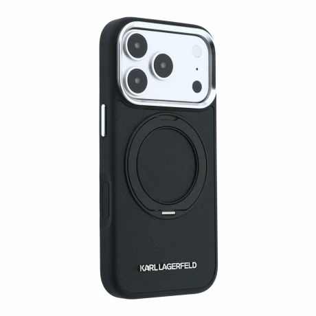 Husa spate Karl Lagerfeld PU Saffiano Ring Stand MagSafe pentru iPhone 18 Pro - Negru