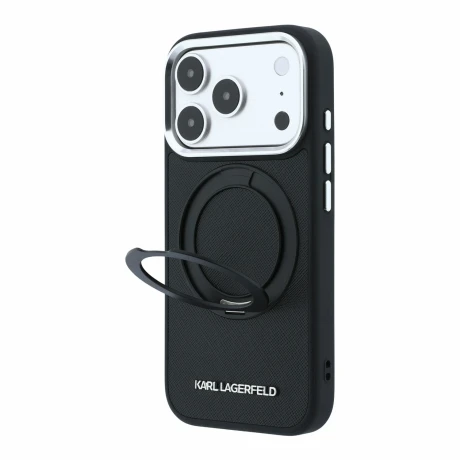 Husa spate Karl Lagerfeld PU Saffiano Ring Stand MagSafe pentru iPhone 18 Pro - Negru