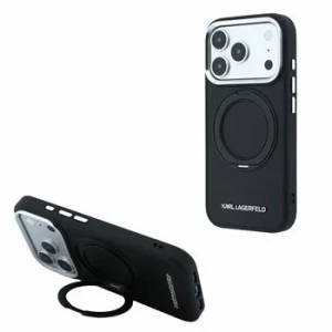 Husa spate Karl Lagerfeld PU Saffiano Ring Stand MagSafe pentru iPhone 18 Pro - Negru