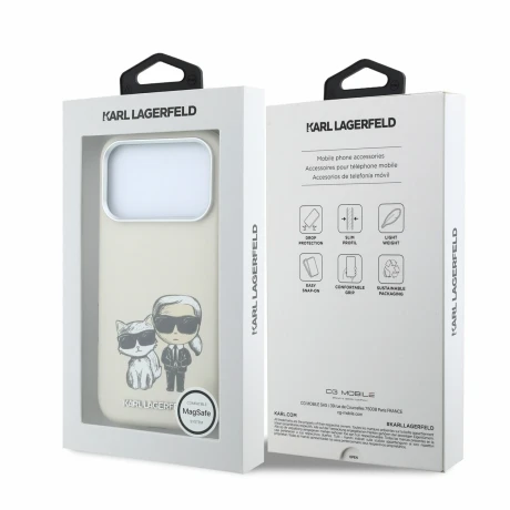 Husa spate Karl Lagerfeld PU Semi Wrap Smooth Sketch Bodies Magsafe pentru iPhone 18 Pro - Bej