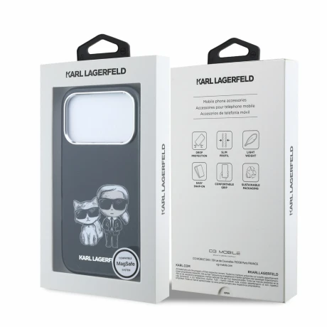 Husa spate Karl Lagerfeld PU Semi Wrap Smooth Sketch Bodies Magsafe pentru iPhone 18 Pro - Negru