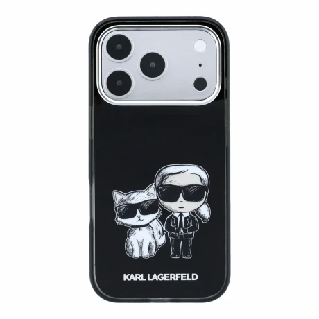 Husa spate Karl Lagerfeld PU Semi Wrap Smooth Sketch Bodies Magsafe pentru iPhone 18 Pro - Negru