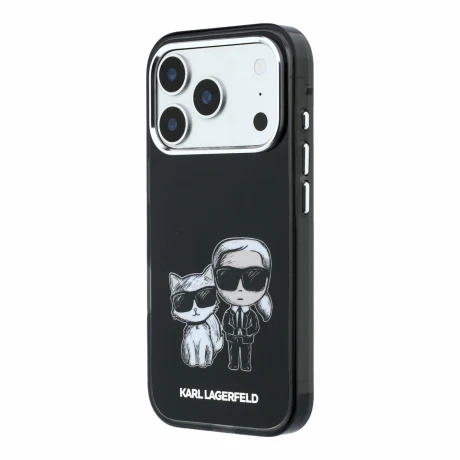 Husa spate Karl Lagerfeld PU Semi Wrap Smooth Sketch Bodies Magsafe pentru iPhone 18 Pro - Negru