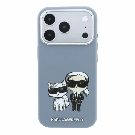 Husa spate Karl Lagerfeld PU Semi Wrap Smooth Sketch Bodies Magsafe pentru iPhone 18 Pro - Albastru