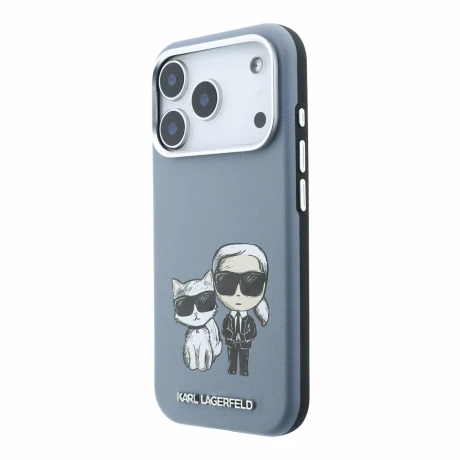 Husa spate Karl Lagerfeld PU Semi Wrap Smooth Sketch Bodies Magsafe pentru iPhone 18 Pro - Albastru