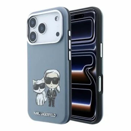 Husa spate Karl Lagerfeld PU Semi Wrap Smooth Sketch Bodies Magsafe pentru iPhone 18 Pro - Albastru