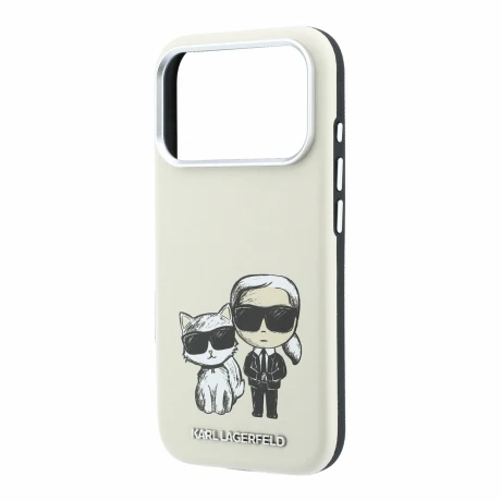 Husa spate Karl Lagerfeld PU Semi Wrap Smooth Sketch Bodies Magsafe pentru iPhone 18 Pro Max - Bej