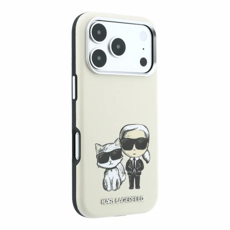 Husa spate Karl Lagerfeld PU Semi Wrap Smooth Sketch Bodies Magsafe pentru iPhone 18 Pro Max - Bej