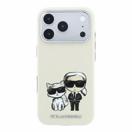 Husa spate Karl Lagerfeld PU Semi Wrap Smooth Sketch Bodies Magsafe pentru iPhone 18 Pro Max - Bej