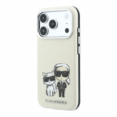 Husa spate Karl Lagerfeld PU Semi Wrap Smooth Sketch Bodies Magsafe pentru iPhone 18 Pro Max - Bej