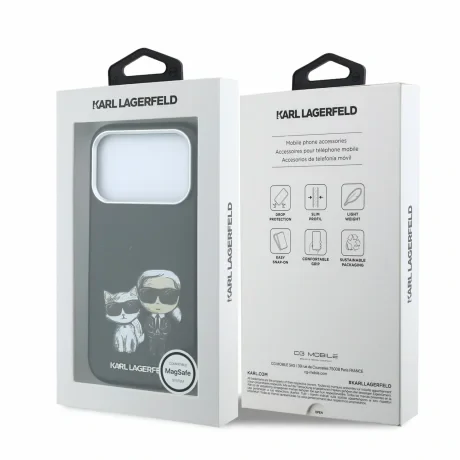 Husa spate Karl Lagerfeld PU Semi Wrap Smooth Sketch Bodies Magsafe pentru iPhone 18 Pro Max - Negru