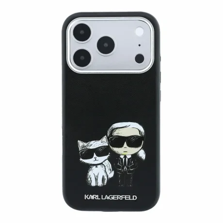 Husa spate Karl Lagerfeld PU Semi Wrap Smooth Sketch Bodies Magsafe pentru iPhone 18 Pro Max - Negru