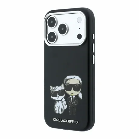 Husa spate Karl Lagerfeld PU Semi Wrap Smooth Sketch Bodies Magsafe pentru iPhone 18 Pro Max - Negru