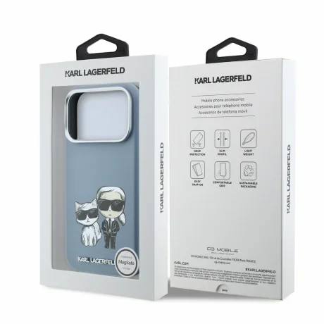 Husa spate Karl Lagerfeld PU Semi Wrap Smooth Sketch Bodies Magsafe pentru iPhone 18 Pro Max - Albastru