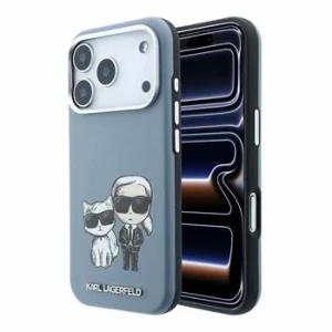 Husa spate Karl Lagerfeld PU Semi Wrap Smooth Sketch Bodies Magsafe pentru iPhone 18 Pro Max - Albastru