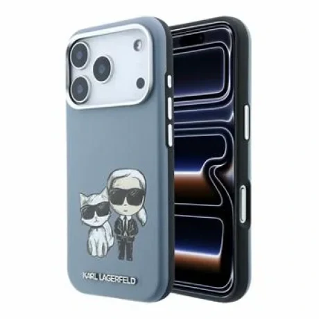Husa spate Karl Lagerfeld PU Semi Wrap Smooth Sketch Bodies Magsafe pentru iPhone 18 Pro Max - Albastru