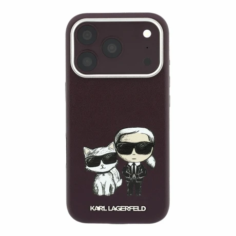 Husa spate Karl Lagerfeld PU Semi Wrap Smooth Sketch Bodies Magsafe pentru iPhone 18 Pro Max - Visiniu