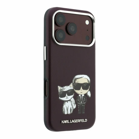 Husa spate Karl Lagerfeld PU Semi Wrap Smooth Sketch Bodies Magsafe pentru iPhone 18 Pro Max - Visiniu