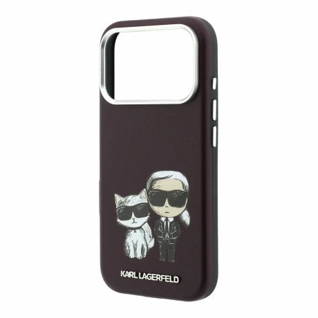 Husa spate Karl Lagerfeld PU Semi Wrap Smooth Sketch Bodies Magsafe pentru iPhone 18 Pro Max - Visiniu