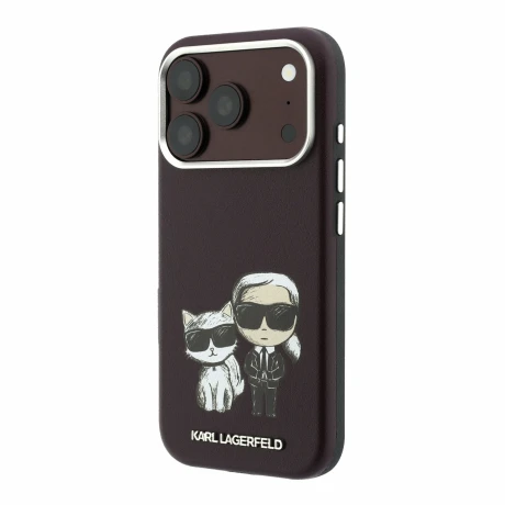 Husa spate Karl Lagerfeld PU Semi Wrap Smooth Sketch Bodies Magsafe pentru iPhone 18 Pro Max - Visiniu
