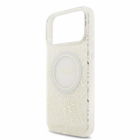 Guess IML Flowers Allover Strap MagSafe Zadni Kryt pro iPhone 18 Pro Max White