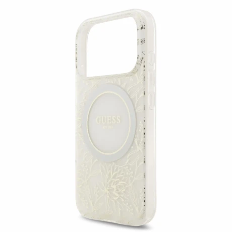 Guess IML Flowers Allover Strap MagSafe Zadni Kryt pro iPhone 18 Pro White