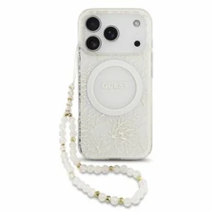 Guess IML Flowers Allover Strap MagSafe Zadni Kryt pro iPhone 18 Pro White
