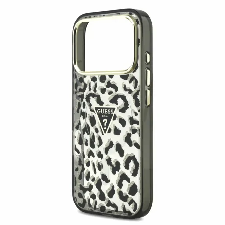 Guess IML Glitter Leopard Triangle Logo MagSafe Zadni Kryt pro iPhone 18 Pro Max Black