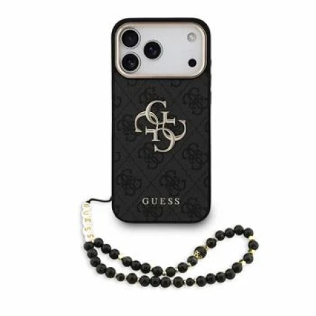 Guess PU 4G Metal Logo Strap Zadni Kryt pro iPhone 18 Pro Max Black