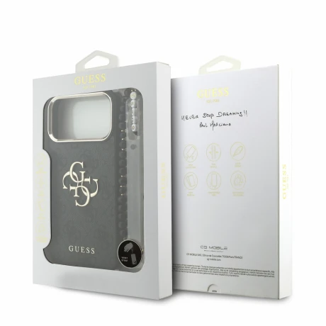 Guess PU 4G Metal Logo Strap Zadni Kryt pro iPhone 18 Pro Max Black