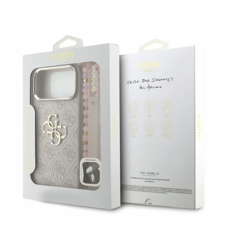 Guess PU 4G Metal Logo Strap Zadni Kryt pro iPhone 18 Pro Max Pink